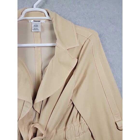Masseys Flounce Neck Anorak Khaki LS Lightweight Tie Front Jacket Womens Plus 1X - Picture 4 of 11